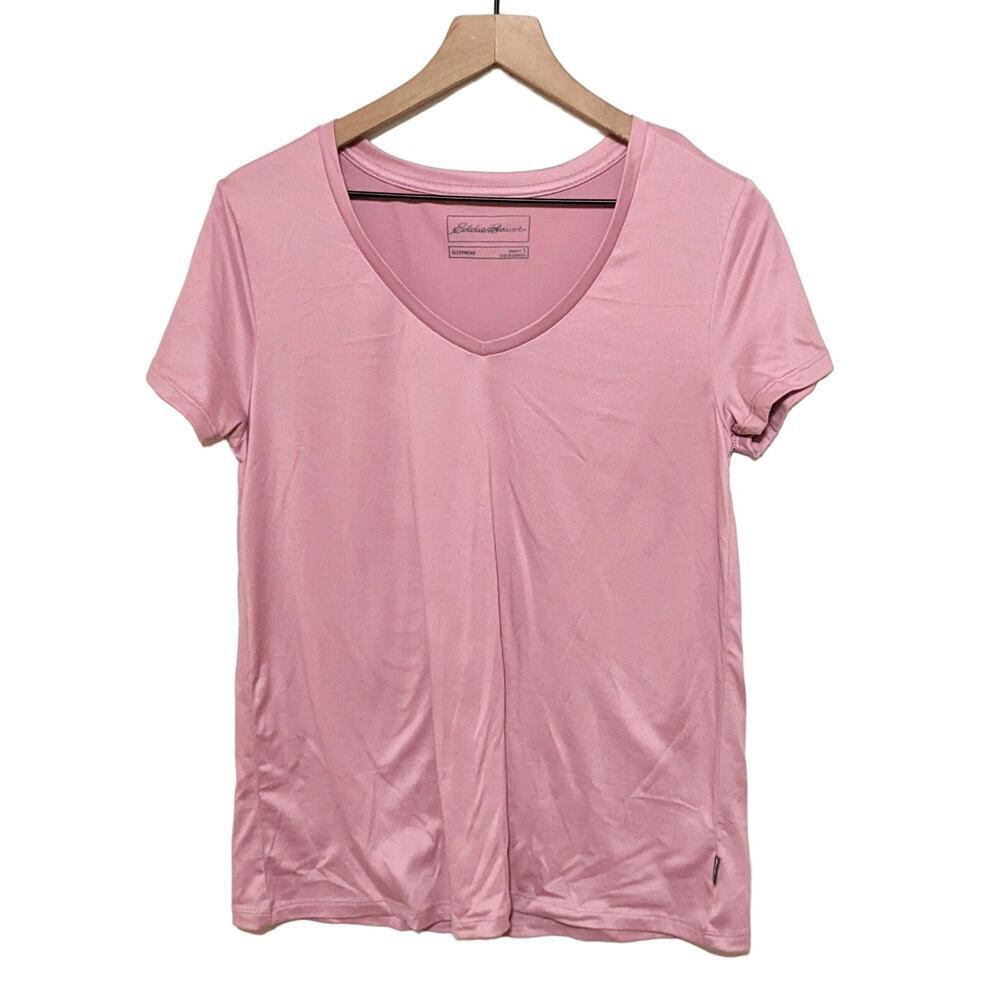 Eddie Bauer Sleepwear Top Womens S Pink Short Sleeve Stretch V Neck Sleep Shirt